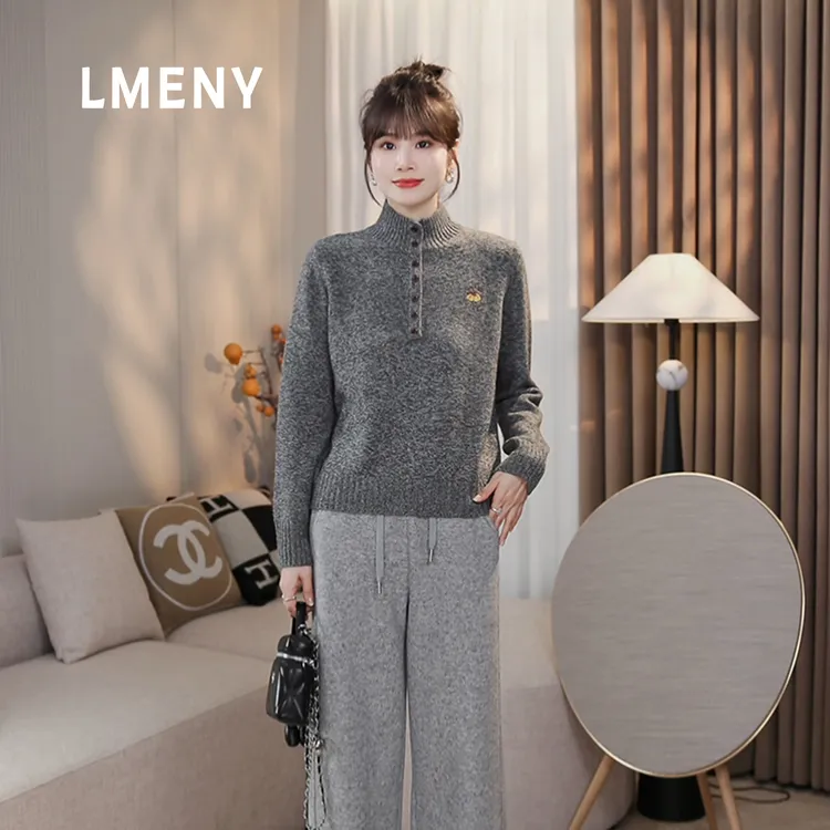 LMENY“南瓜毛衣”巨好穿~绵羊毛刺绣半高领纽扣花纱毛衣25DM024