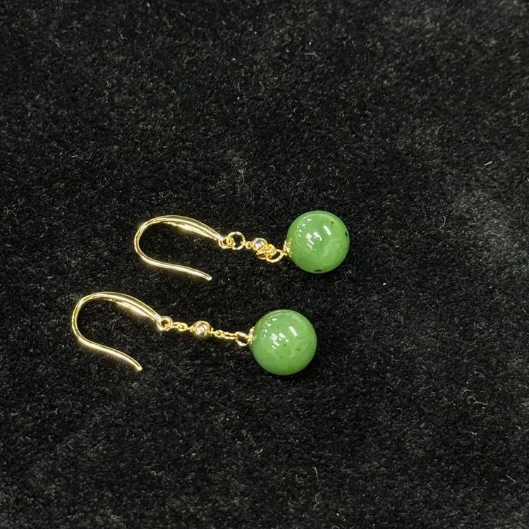 【潜珑珺】rc-0802和田玉碧玉耳坠10mm多样性拍一发一