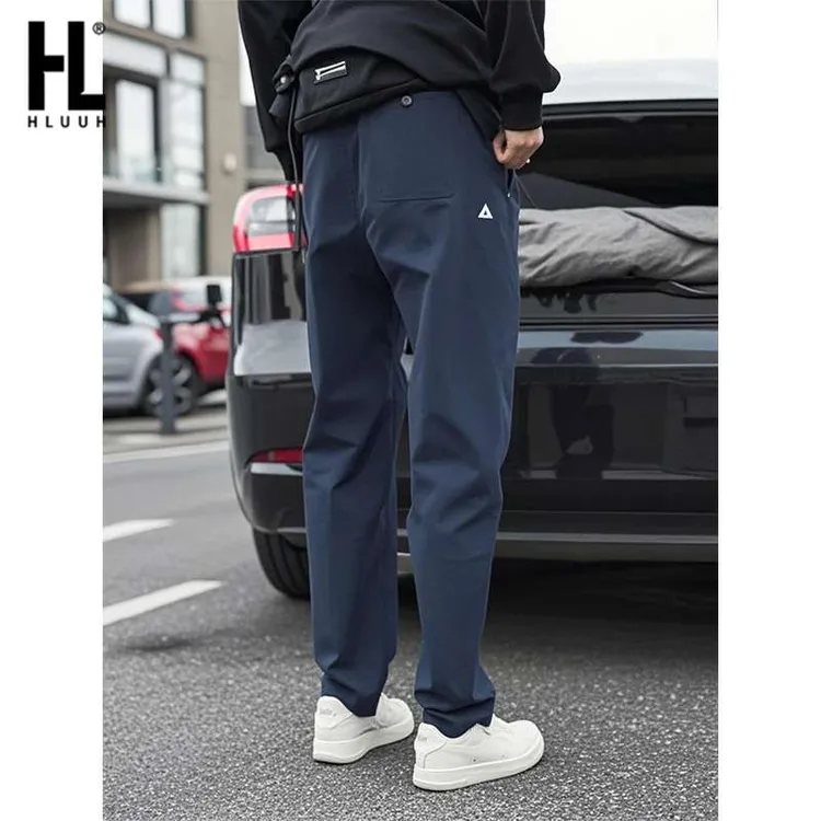藏蓝色三防软壳冲锋裤男款夏季三角标工装裤子锥形运动户外登山裤