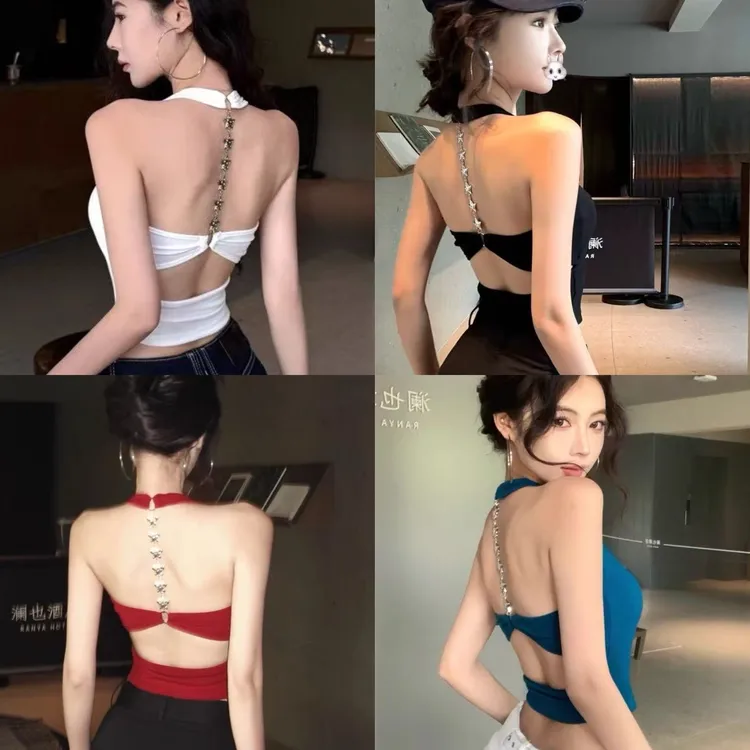 美背狙击挂脖绑带设计性感露背吊带修身纯欲女 （有胸垫）