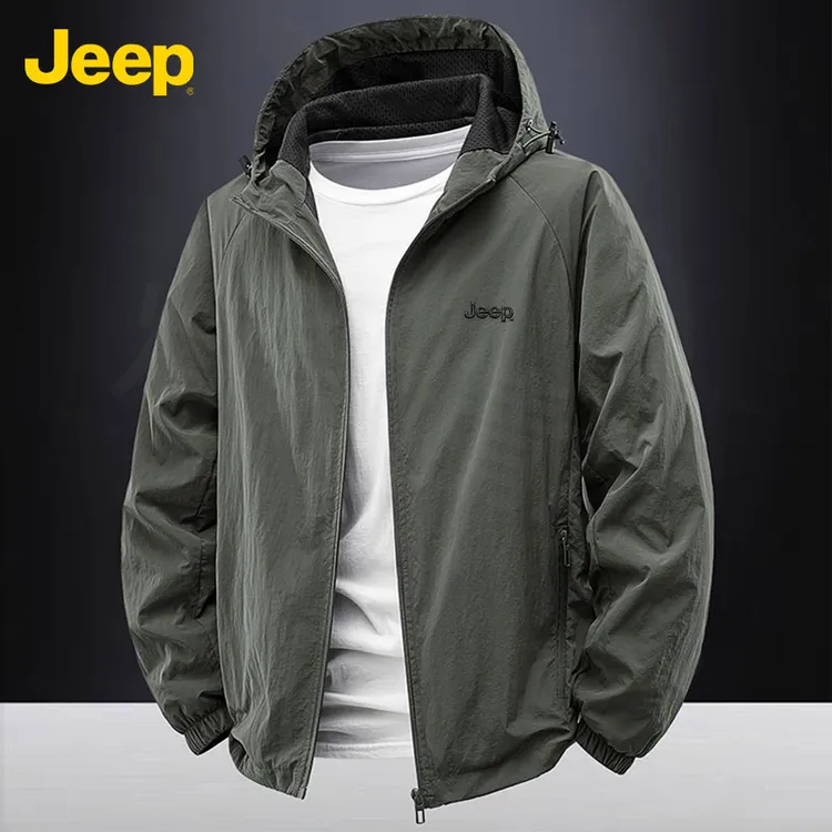 Jeep吉普户外运动休闲宽松初秋季登山防水防风连帽男外套秋季款
