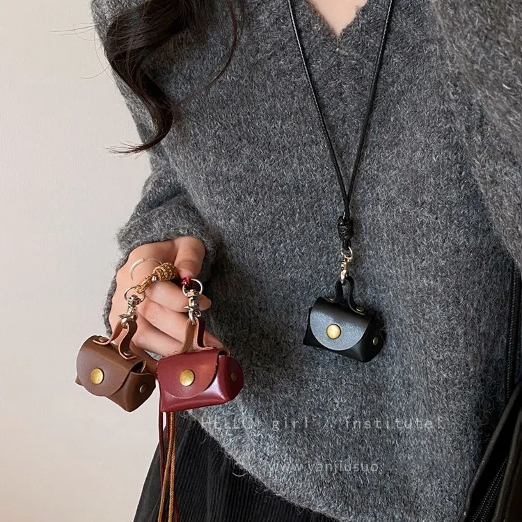 合金项链 复古皮质零挂脖项链套收纳包包皮绳长款毛衣链配饰