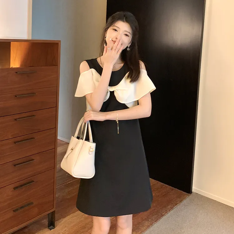 微胖mm蝴蝶结气质露肩2025春季大码女装裙子遮肚子显瘦气质连衣裙