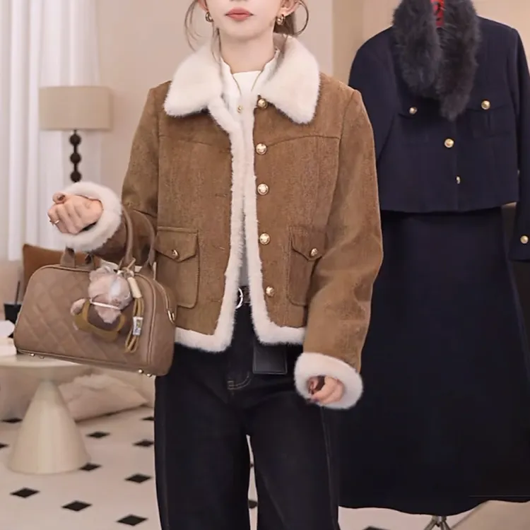 时尚美拉德羽绒外套女2025新款冬季毛领小香风短款外套女加厚保暖