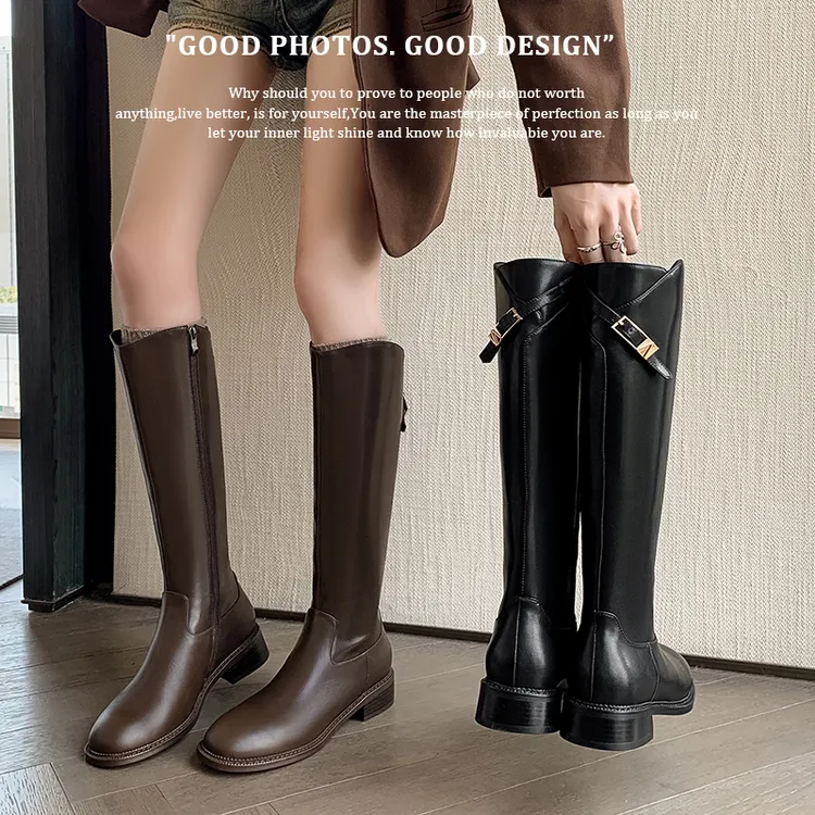 骑士百搭时尚过膝处理时装靴高筒靴长靴粗跟秋冬增高中筒靴长筒