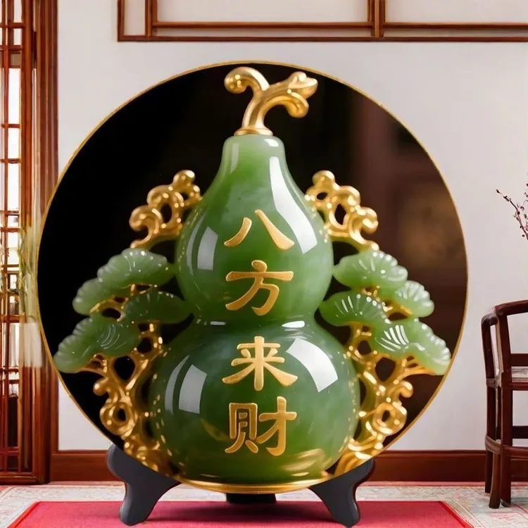 八方来财招财客厅摆件家用旺宅转运桌面翠玉葫芦摆台居家玄关摆台
