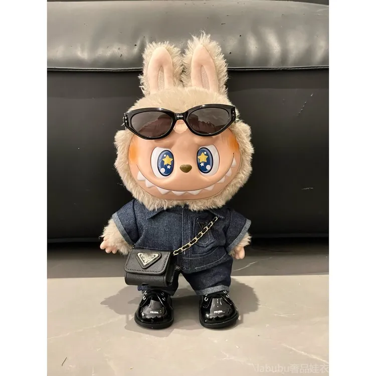 labubu38cm娃衣 prxda牛仔连体套装4件套
