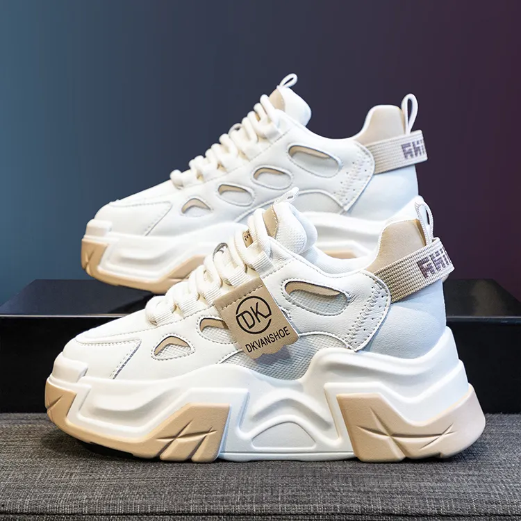 万达撤柜头层牛皮增高7cm老爹鞋女2025年春季新款厚底运动鞋子潮