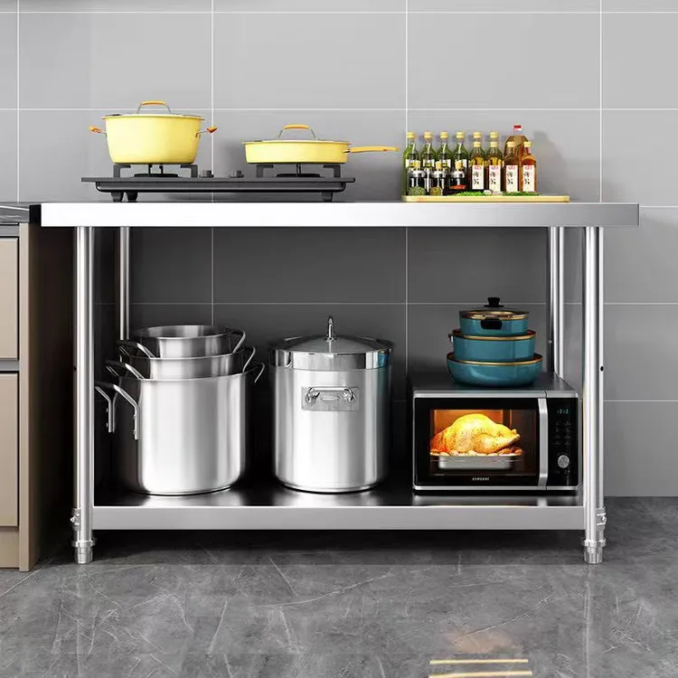 不锈钢工作台2层3层防锈厨房切菜剁骨头多功能加粗落地式操作台