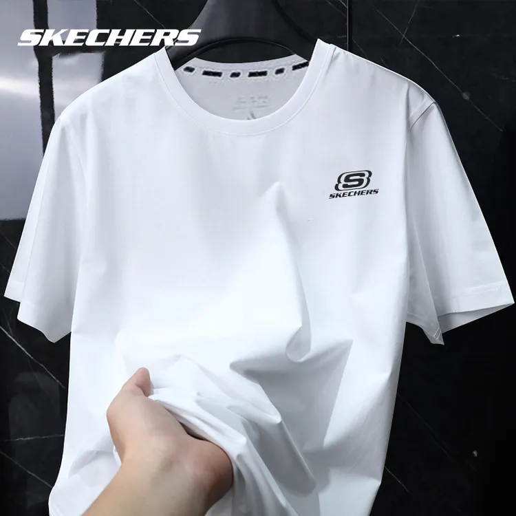 斯凯奇2025夏季圆领纯棉短袖男基础透气吸汗健身跑步日常休闲T恤
