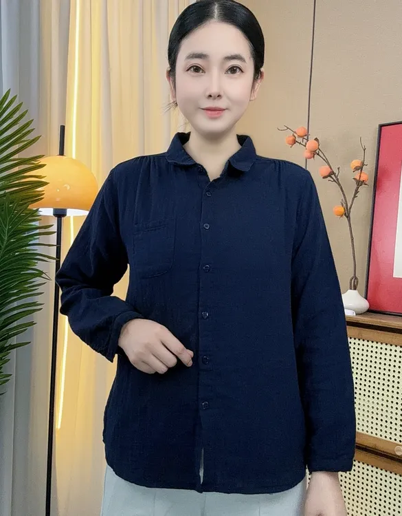 2025秋季新款口袋衬衫领长袖成人百搭常规衬衫时尚简单百搭女装