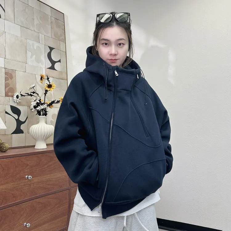 冬季重磅个性解构连帽宽松型纯色套头款开衫款卫衣休闲男士上衣