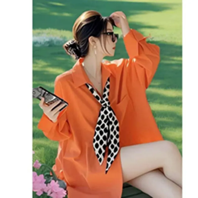 2025春季新款爆款超好看独特漂亮洋气设计感粉色领结长袖衬衫女春