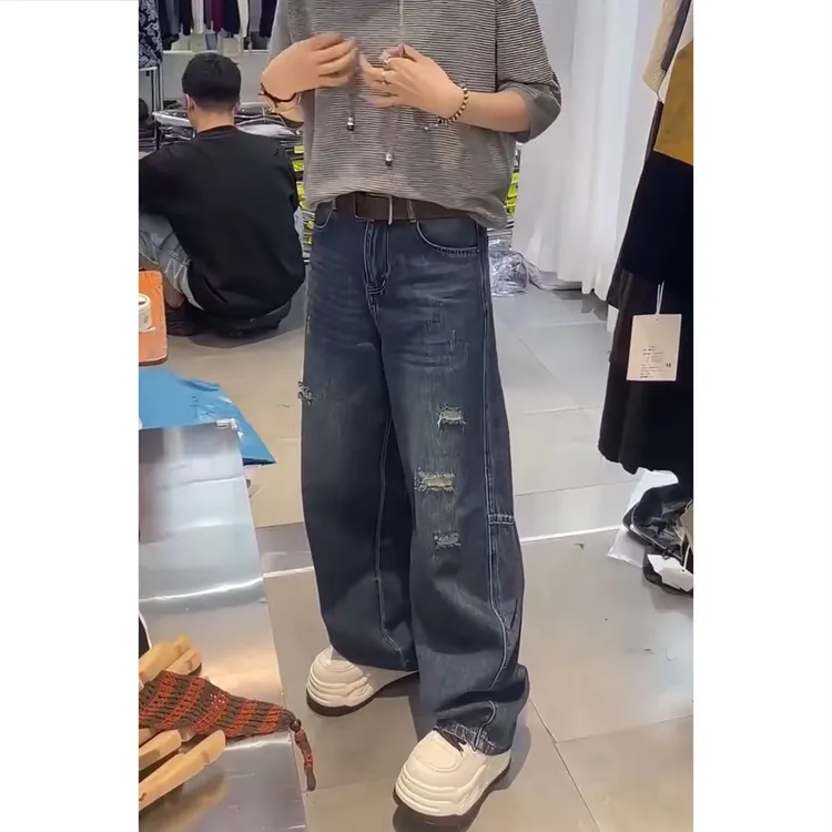 设计感百搭牛仔裤子女秋季新款梨形身材宽松时尚显瘦弯刀阔腿裤