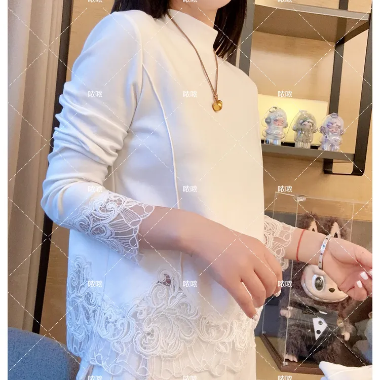 NONG NONG-【花雾蕾丝】2025冬季下摆花边蕾丝拼接长袖上衣0792683