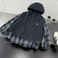 【小首尔】秋季儿童韩版格纹假两件宽松连帽拉链式外套SJ6088