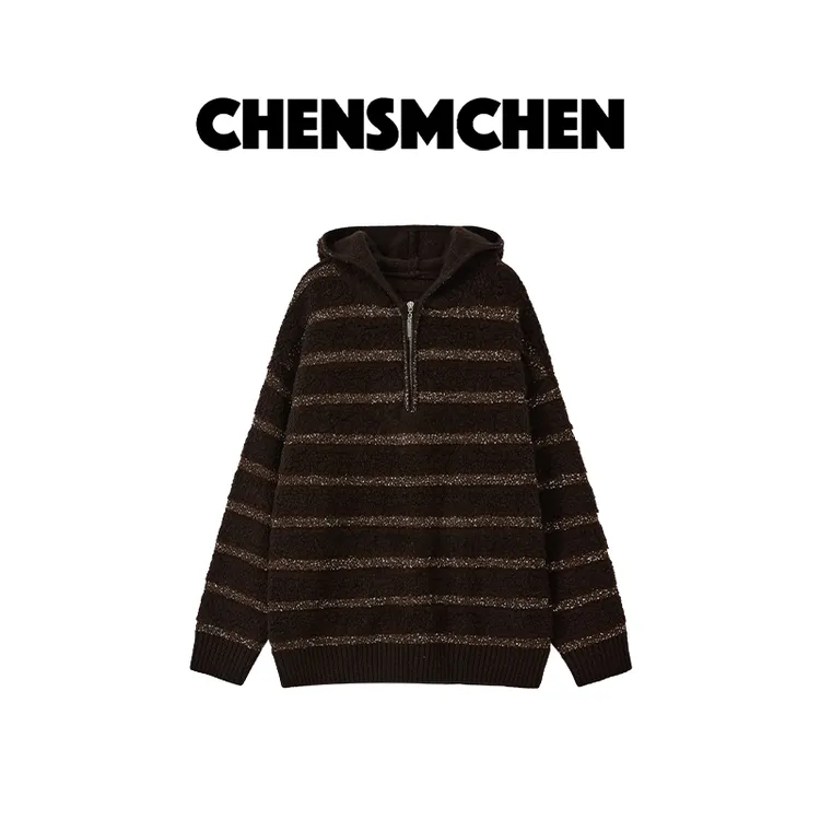 CHENSMCHEN 100绵羊毛圈圈纱金丝带帽衫女时尚气质上衣CSM11177WL