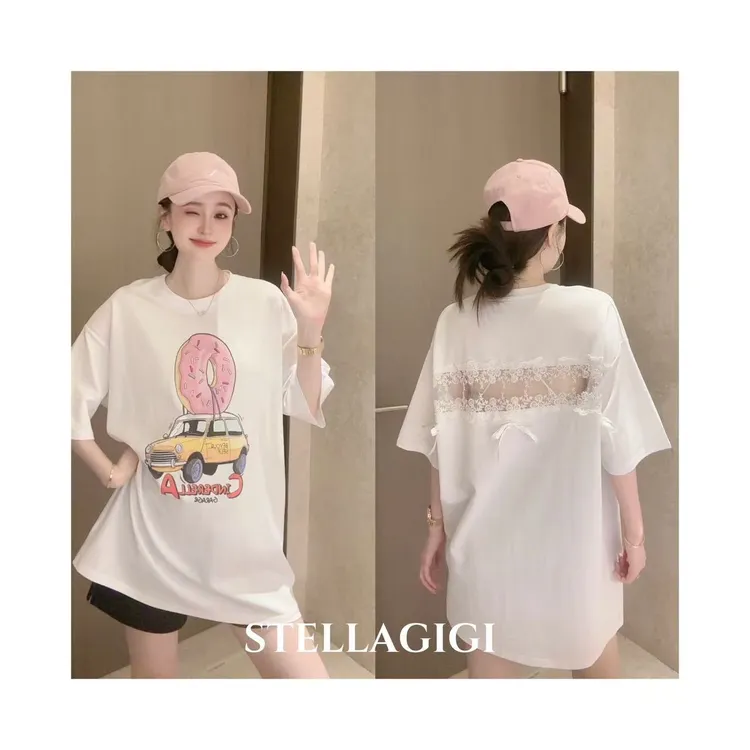 SG / 郭幂幂 SS 汽车甜甜圈 后背拼蕾丝圆领短袖T-20251537