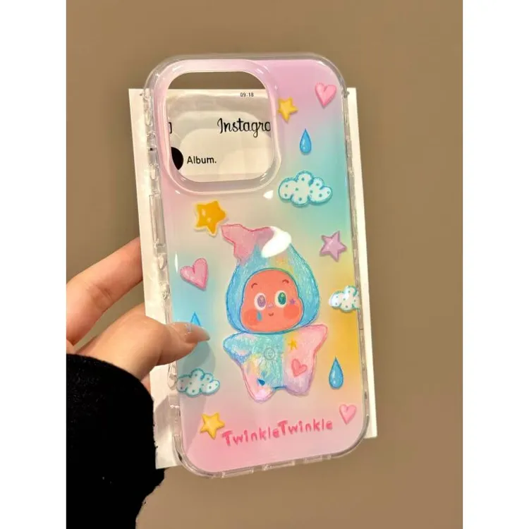 梦幻多巴胺彩色晕染涂鸦星星人适用iPhone16promax苹果15手机壳14
