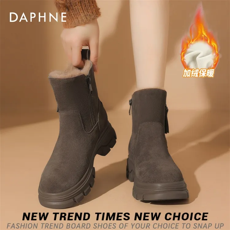 达芙妮短筒棉靴女2025冬季爆款加绒加厚保暖马丁靴复古休闲雪地靴