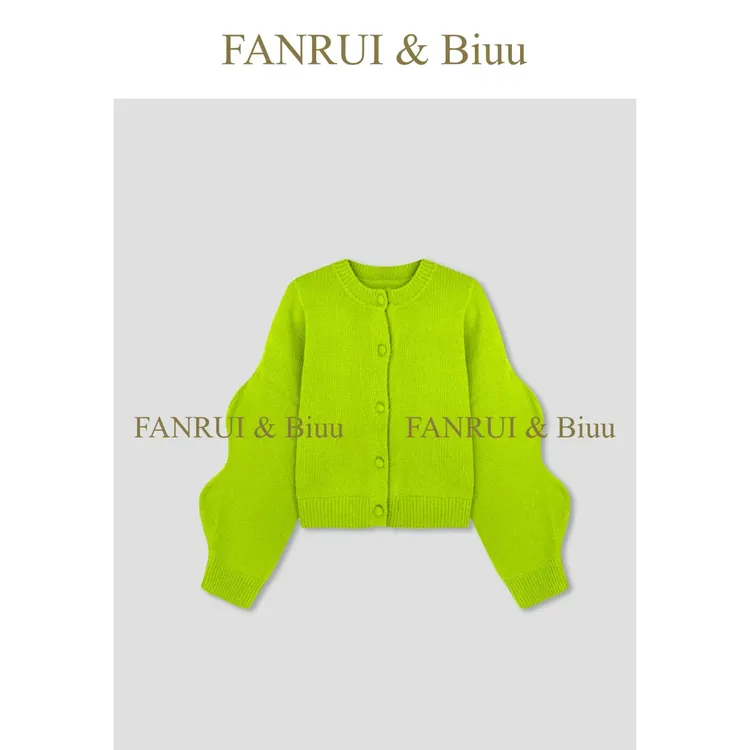 FANRUI/泛芮「贝贝biuu」100羊毛减龄气质波浪袖百搭针织开衫B18655