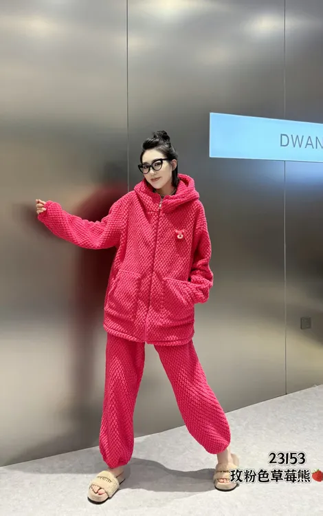 2025欧货可爱保暖加绒高级洋气卡通胖mm甜美舒适睡衣套装23153