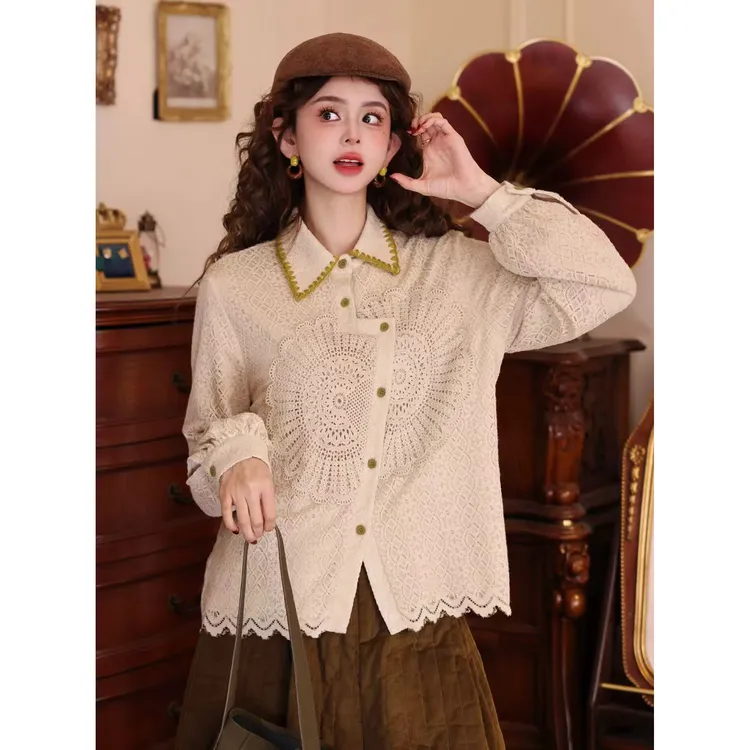 陈大器【杏仁苔痕​​】复古港风绒面休闲秋冬宽松百搭衬衫JJ1689512