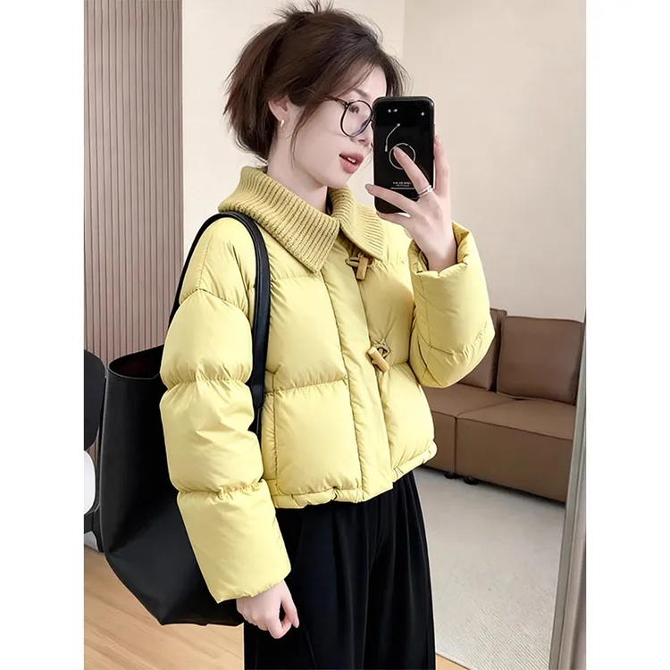 2025冬季新款高端洋气黄色宽松翻领巨好看冬季防寒保暖大码棉服