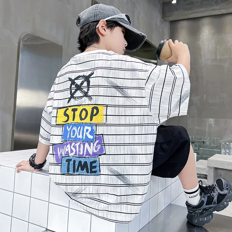 男童短袖t恤2025新款大童夏季男孩夏装痞帅儿童纯棉半袖体恤上衣T