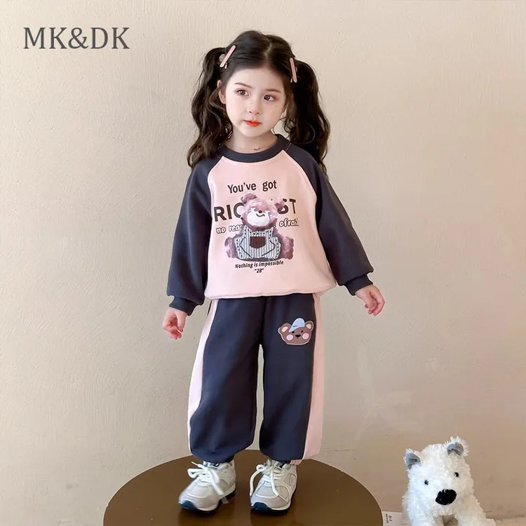 MK&DK女童秋季休闲套装2025新款儿童衣服宝宝春秋卡通卫衣两件套