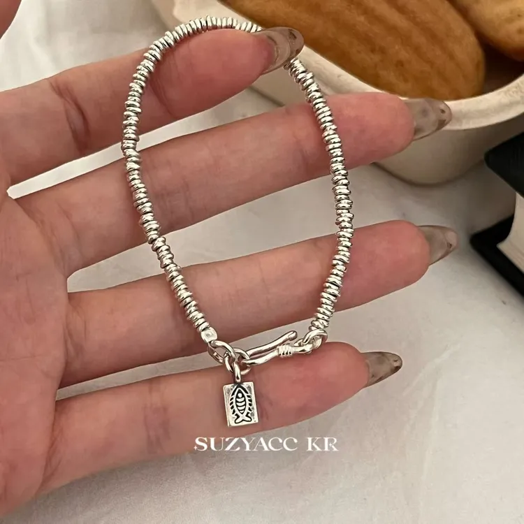 Suzyacc Kr 足银手链  【鱼骨盘缠】做旧手工银手链手串高级C2208