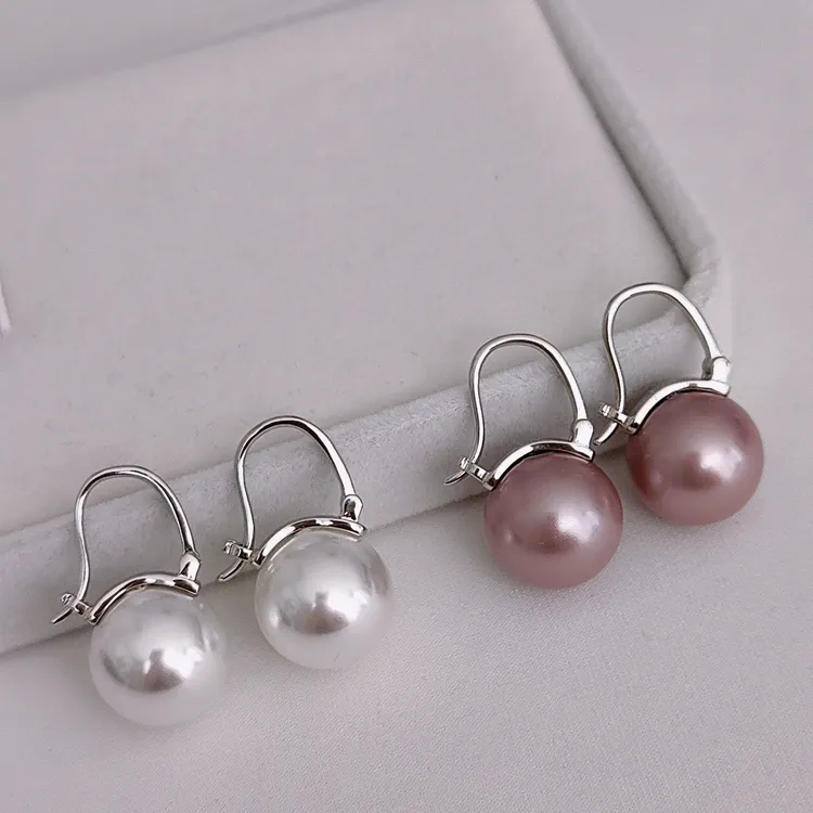 925银耳饰 S925银施家珠大点位白珠茶壶经典气质优雅耳扣14mm