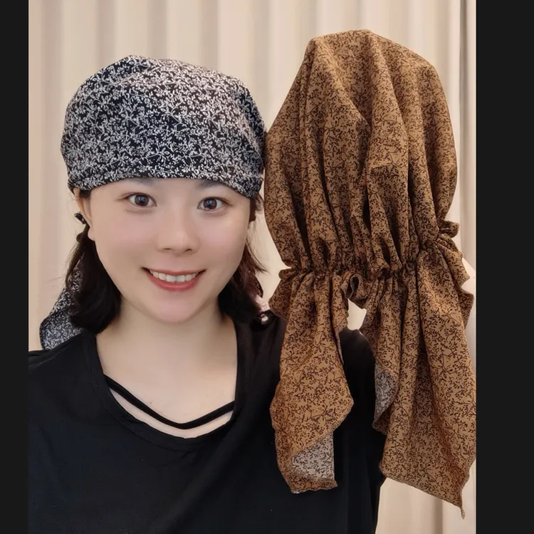 加大版薄款洋气飘带帽子女百搭碎花帽遮白发四季透气