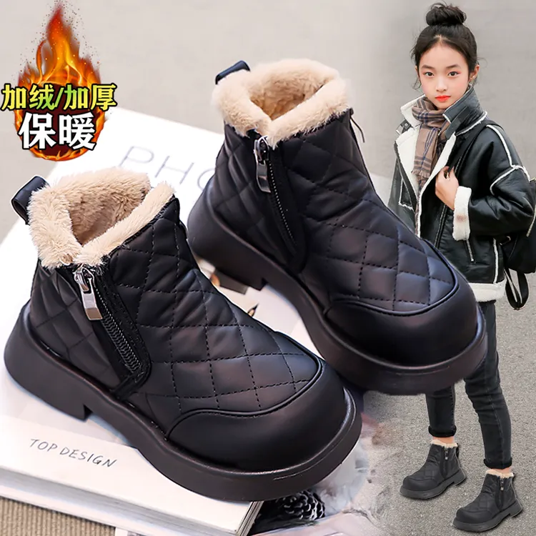 阿童木女童雪地靴加绒保暖2025新款冬季儿童大棉皮毛一体棉靴女孩