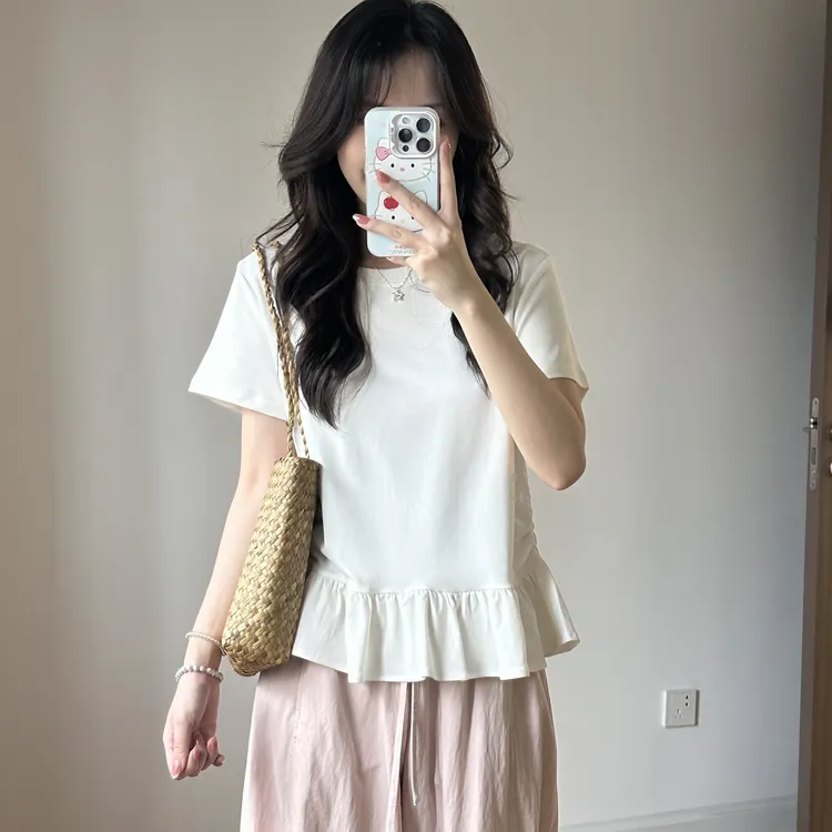 嘎子布·荷叶边短袖！正肩莱赛尔韩系花边可爱遮肉肉T恤木耳边蓬蓬