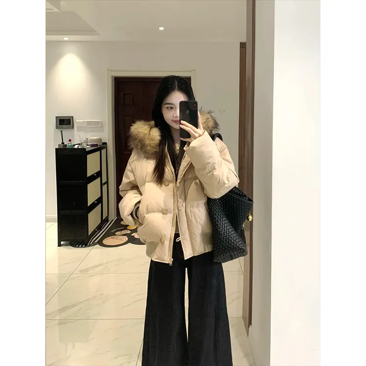 韩系复古巴恩风毛领连帽棉服女冬季新款宽松显瘦加厚保暖棉衣棉袄