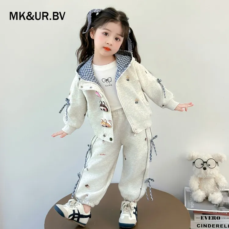 MK&UR.BV女童秋装2025年款衣服儿童秋季套装洋气时髦卫衣俩件套潮