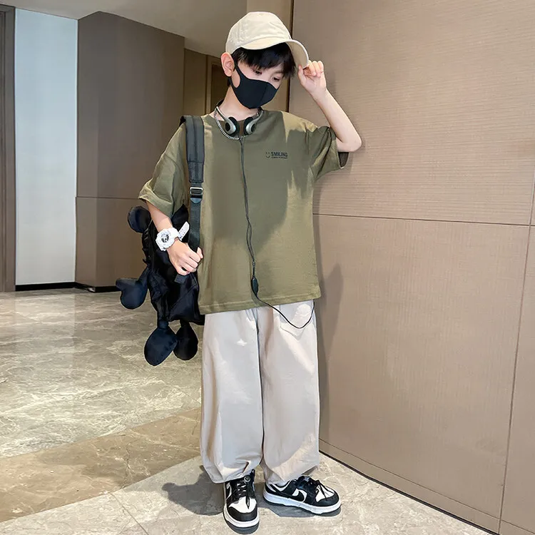 儿童装男童夏装套装2025新款夏季时髦衣服中大童男孩帅气灯笼裤潮