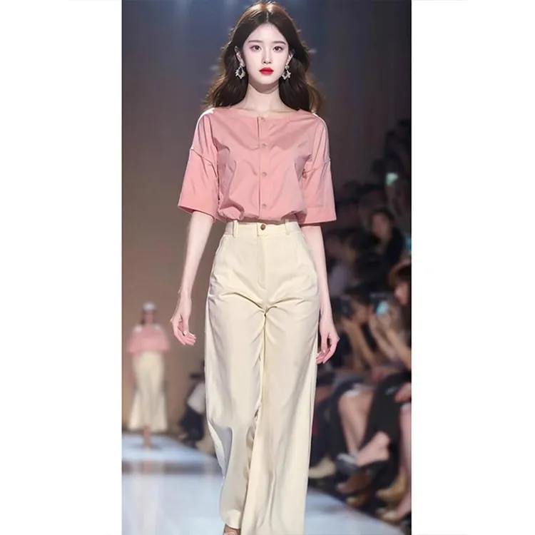 2025年夏季新款时尚套装小个子气质高级感女装上衣裤子两件套纯色