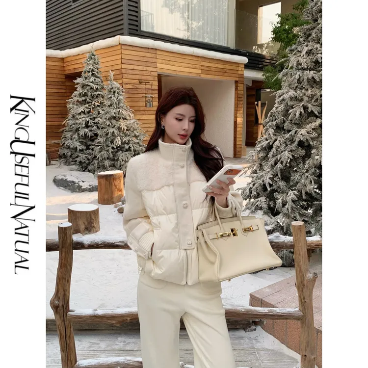 KUN【冬日信使】高级感满满 米白90白鸭绒毛呢舒适加厚冬羽绒服外套