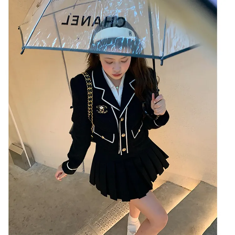 明星同款时尚套装女气质短款小外套百搭高腰双层百褶半身裙两件套