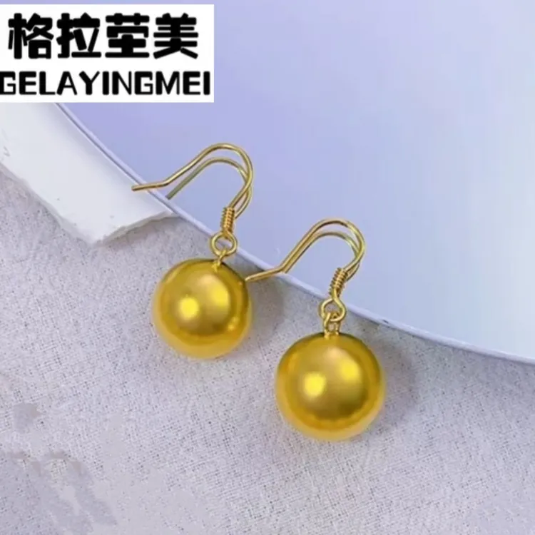 格拉茔美5D硬金古法有球必应圆球黄金耳勾足金999时尚新女款耳饰