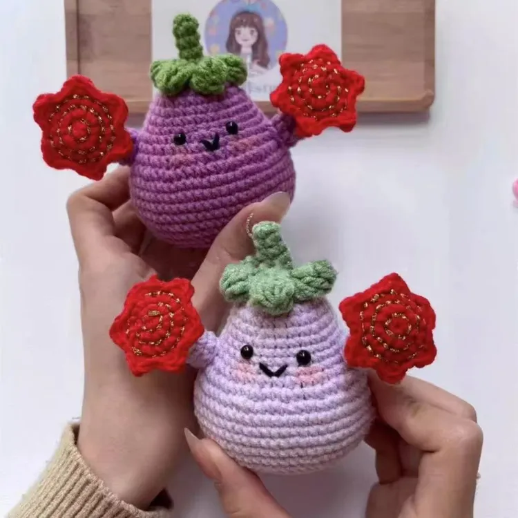 手工钩织可爱二人转茄子毛线材料diy自制送礼物钥匙扣玩偶挂件