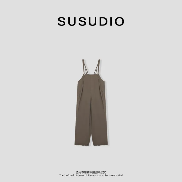  SUSUDIO 亚麻 春夏设计款褶皱慵懒风轻量廓形吊带连体裤 40462