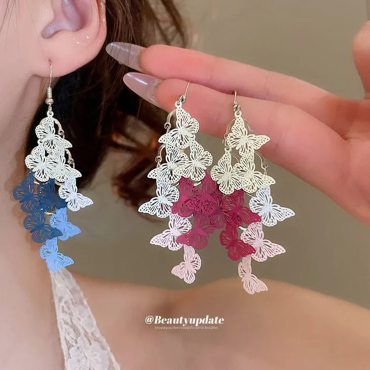 非金属无非金属耳饰 喷漆镂空蝴蝶流苏耳环森系甜美小清新精致百