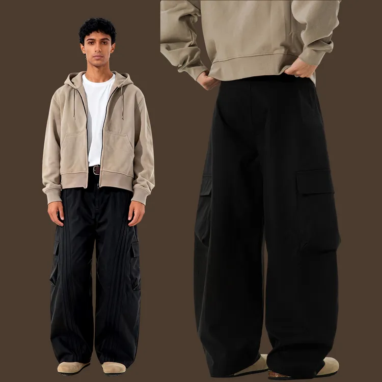 黑色工装裤美式条纹中性宽松阔腿高级感男女装休闲新款秋冬大裤子