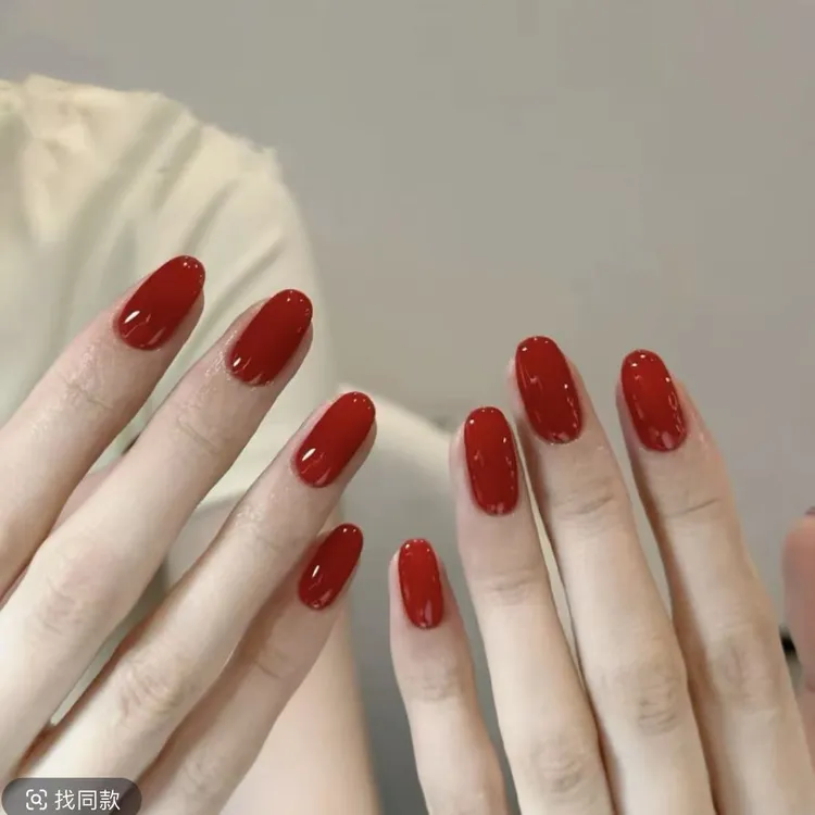 【财运红】手工穿戴甲红色纯色美甲高级气质百搭新年美甲穿戴甲片