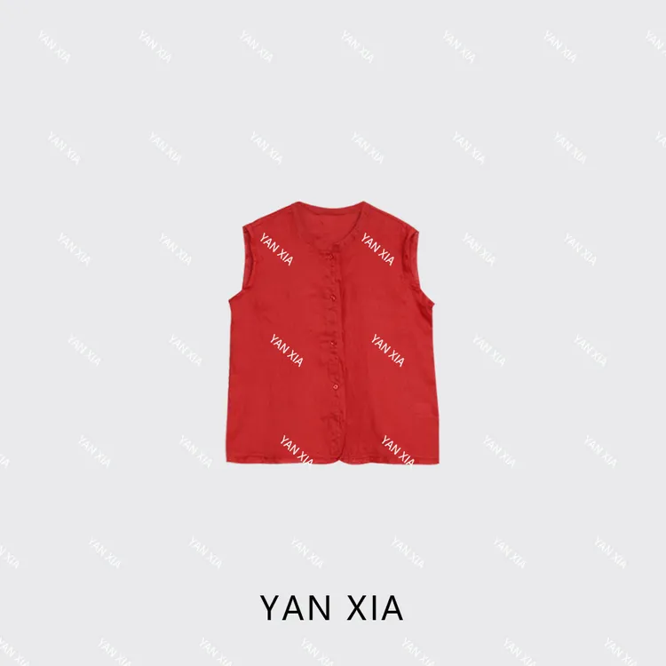 ”重工拼接“别致高级感无袖小衫 夏季度假必备 100亚麻背心 W-508