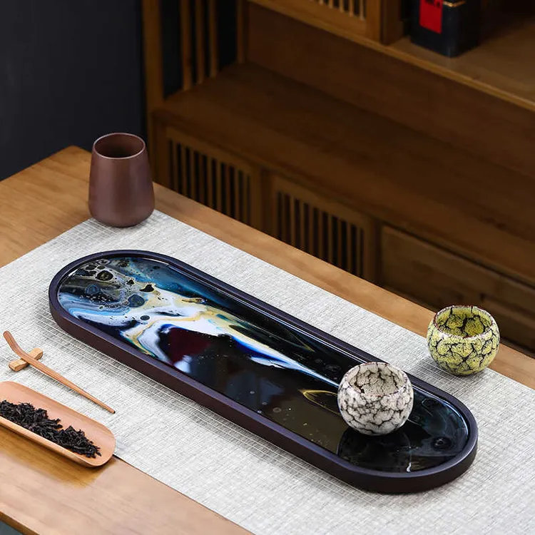 枯山水茶盘家用小型密胺干泡台茶杯椭圆托盘客厅茶几茶海功夫茶台