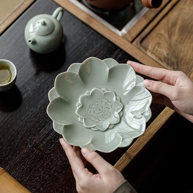 蕉月色凝香壶承家用陶瓷盖碗底托家用高档茶壶垫茶台干泡盘水果盘